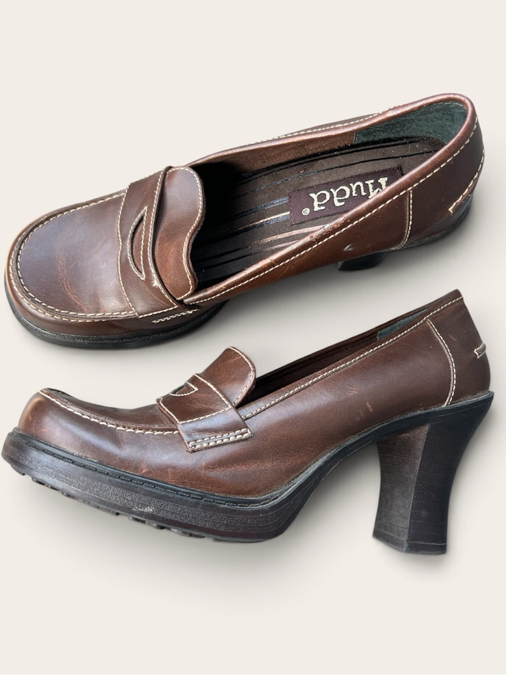 Vintage Y2K Mudd Square Toe Heels Kern Chunky Brown 8.5 Academia Grunge Shoes